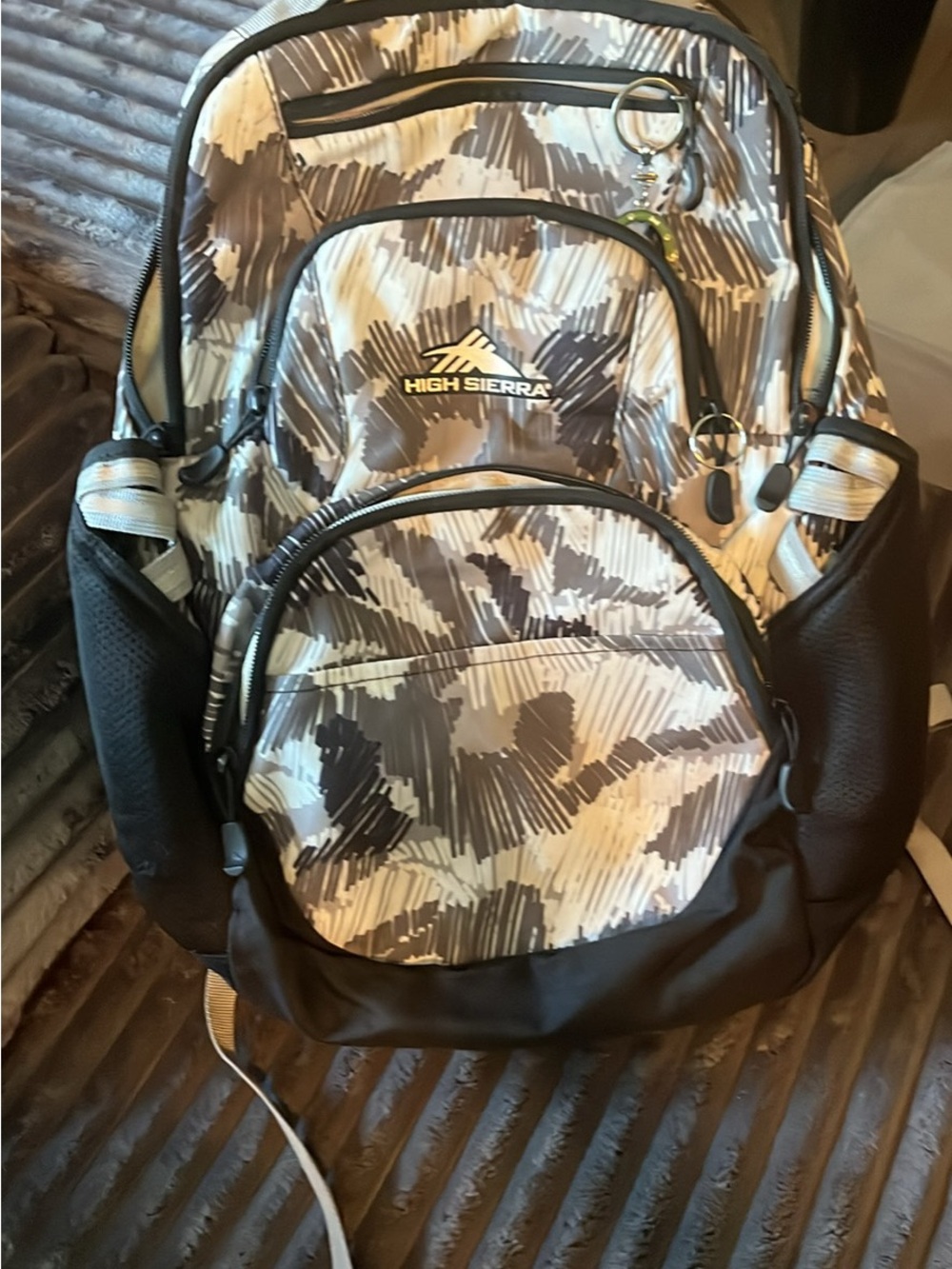 High Sierra Men's Black, Gray and White Patterned Backpack